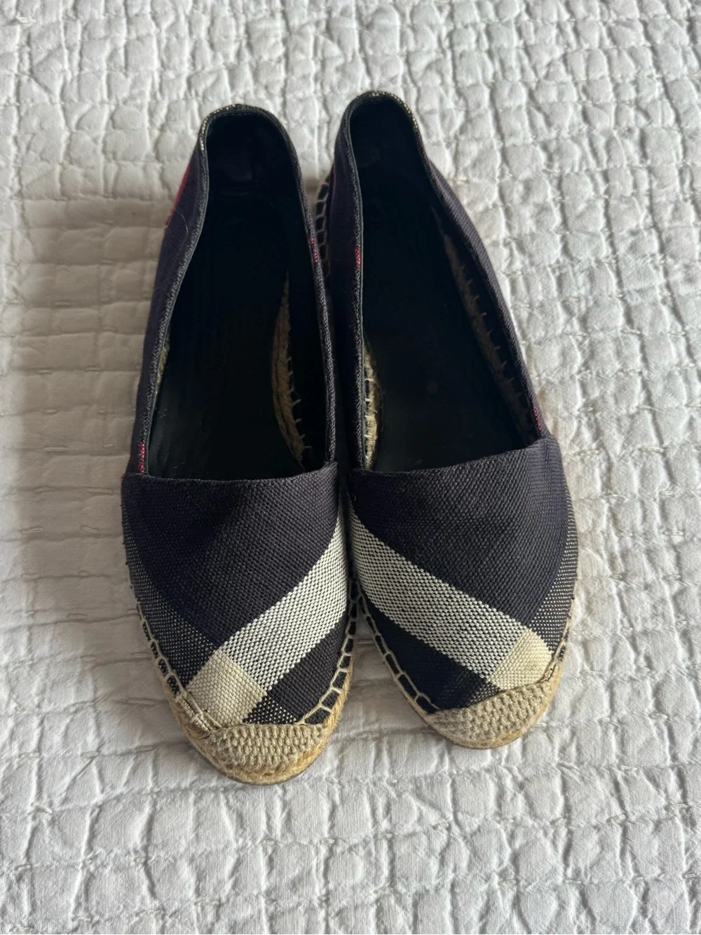 Burberry Black Canvas Espadrilles with Red and Cream Check